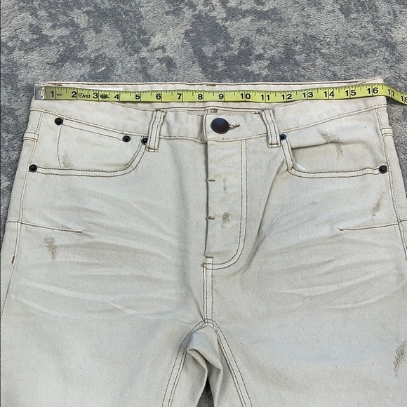 New One Teaspoon Mr Blues Knee Slit Button Fly Jeans Cream Mens Sz 32 - Picture 8 of 10